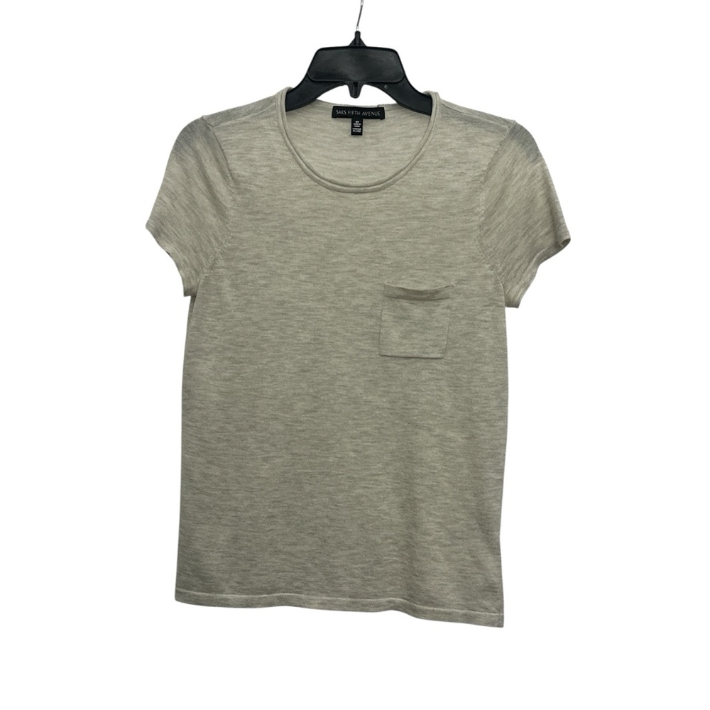 Saks Fifth Avenue Wool Blend Short Sleeve Pocket Top Size Small Lightweight